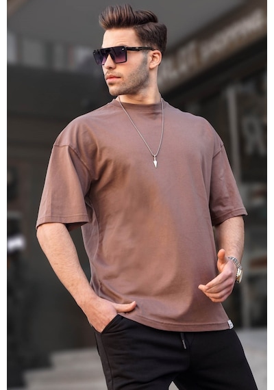 Madmext Erkek Kahverengi Oversize Fit Basic Tişört 6066-kahverengi Kahverengi