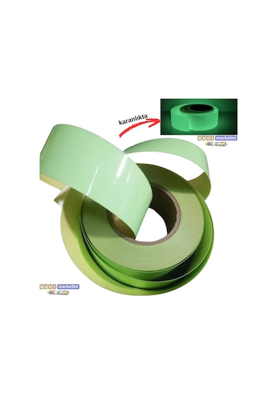 Fosforlu Fotolümen Şerit Bant 50mm X 10m Kendinden Yapışkanlı Lümen Folyo Acil Çıkış Yönlendirme V