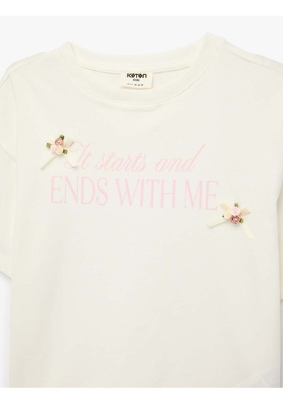 Koton Baskılı Ekru Kız Çocuk T-shirt 6skg10213ak Ekru