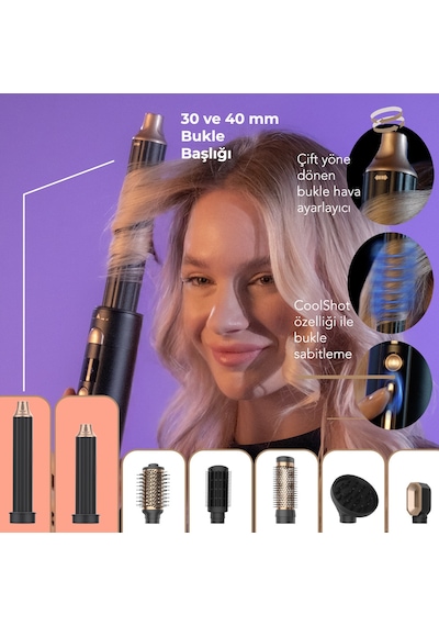 Fabcio Airset 7 Başlıklı Saç Kurutma, Düzleştirici, Bukle Ve Şekillendirici Set Siyah/gold Siyah