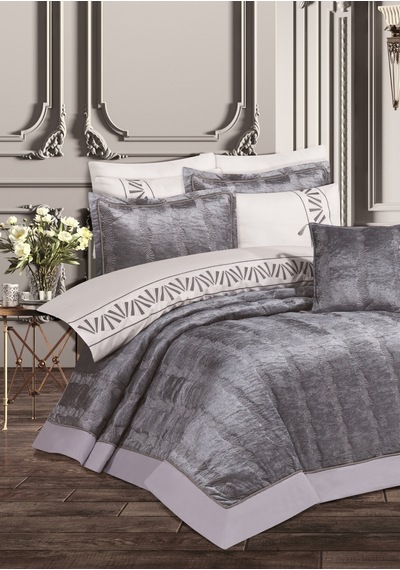 Goldroom Home Verona Nakışlı Çeyiz Seti 8 Parça Gri