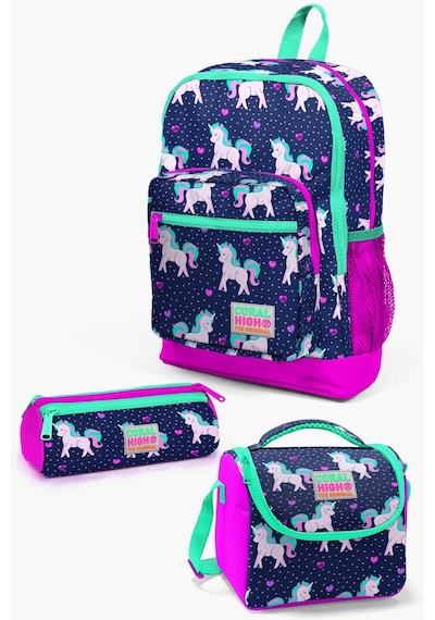 Coral High Kids Lacivert Pembe Unicorn Desenli 3 Lü Okul Çanta Seti Set0123467
