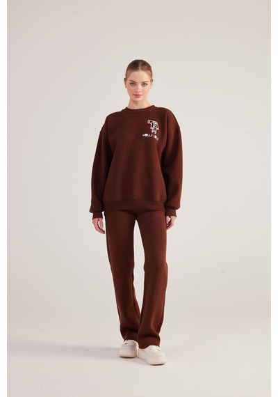 Holly Lolly Oversize Kesim Unisex Gaslighting Sweatshirt Kahve