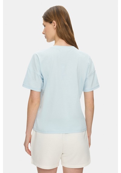 Ucla Avalon Gök Mavi Bisiklet Yaka Baskılı %100 Pamuk Loose Fit Kadın Tshirt Gök Mavisi