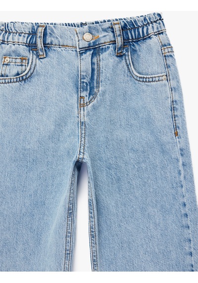 Koton Pamuklu Cepli Rahat Kalıp Düğmeli Balon Form Denim Pantolon Orta İndigo 6smb40014td İndigo