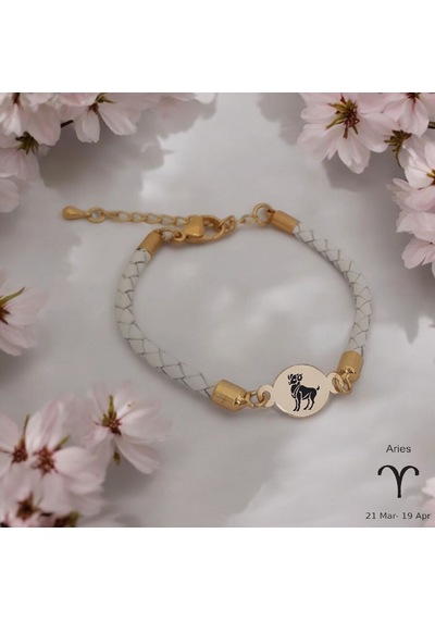 Koç Burçlarına Özel Doğal Beyaz Derili Oval Motifli 14 Ayar Altın Plakalı Hediye Bileklik-529burç Koç Koç Burçlarına Özel Doğal Beyaz Derili Oval Motifli 14 Ayar Altın Plakalı Hediye Bileklik-529burç Koç