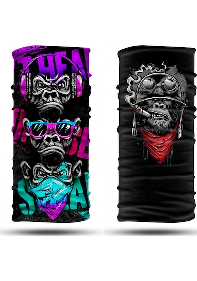 Dair Maymun Desenli 2'li Set Boyunluk Bandana Outdoor Balaklava Yüz Ma