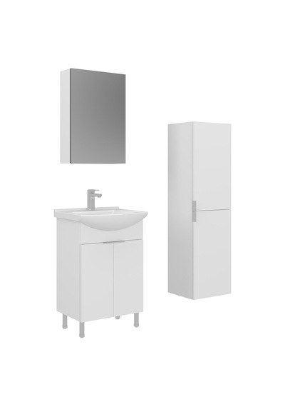 Orka Purus 55 Cm Parlak Beyaz Ayna Dolaplı Banyo Dolabı Takım Ve Boy Dolabı Ayaklı Beyaz