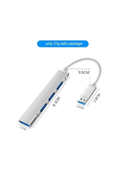 Usb 4 Port Çoklayıcı Hub - Macbook, İpad Ve Laptop Uyumlu 4 İn 1 Usb Extender - Metal Kasa A809