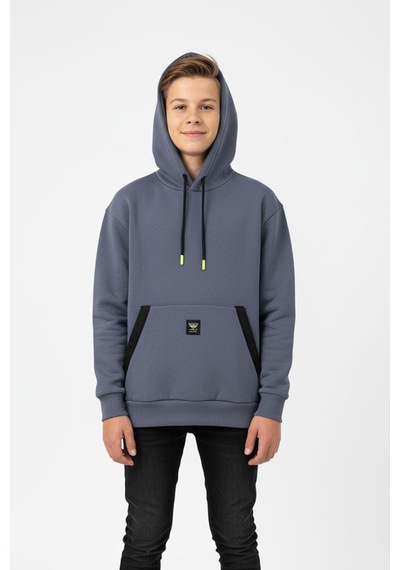 Kapüşonlu Kanguru Cepli Detaylı Şardonlu 100% Pamuk 3 İplik Erkek Çocuk Sweatshirt-90840 İndigo Kapüşonlu Kanguru Cepli Detaylı Şardonlu 100% Pamuk 3 İplik Erkek Çocuk Sweatshirt-90840 İndigo