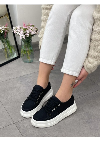 Erva'nın Butiği Siyah Keten Werner Bağcıklı Kadın Sneakers-5359