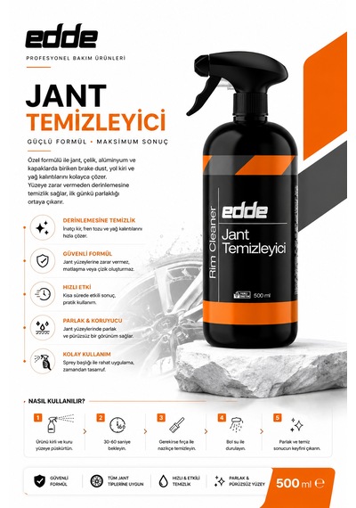 Edde Araba Araç Oto Jant Temizleyici Sprey 500ml Oto Detailing