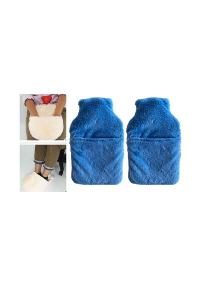Sıcak Su Torbası 2 Adet,cepli Mavi Peluş Termofor 32,5x17,5cm 1500 Ml Çok Renkli
