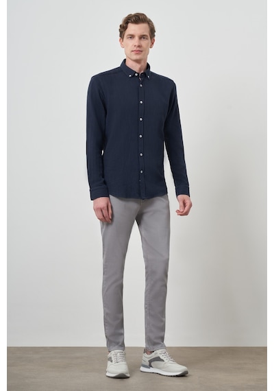 Morven Erkek Lacivert Trend Keten Slim Fit Düğmeli Yaka Gömlek 25ys004013200 Lacivert Lacivert