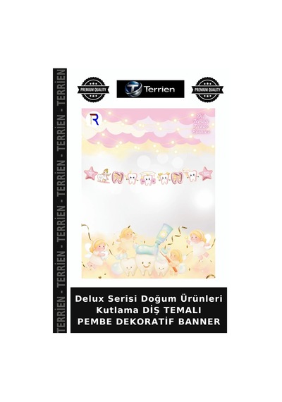 Delux Serisi Doğum Ürünleri Kutlama Diş Temalı Pembe Dekoratif Banner