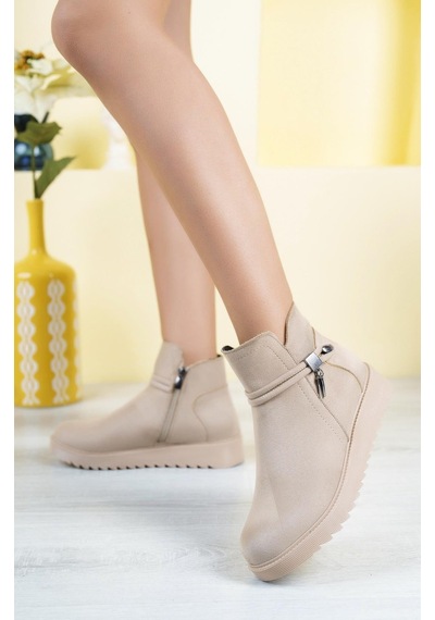 Nesil Shoes Dvm 1001 Bej Nubuk Kadın Fermuarlı Kışlık Bot-bej Nubuk Bej Nubuk