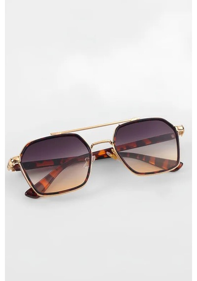 Ecş Unisex Ultra Hafif Uv400 Leopar Gold Çerçeveli Füme Sarı Cam Güneş Gözlüğü Leopar