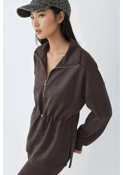 Hiccup Busem Beli Ayarlanabilir Fermuarlı Yaka Sweatshirt Kahve Kahvesi