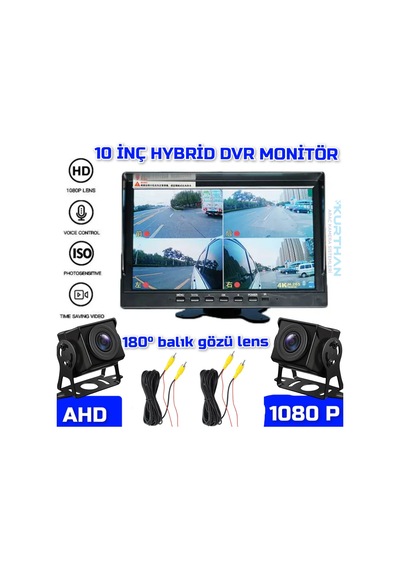 10 İnç Hybrid Dvr Ekran 2 Adet 180 Derece Balık Gözü Lens 12 Volt