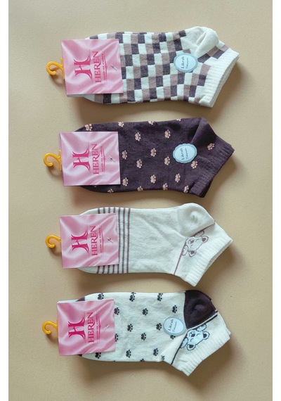 Heren Socks Heren Bear Detaylı 4'lü Dikişsiz Kadın Patik Beyaz - Siyah Heren Socks Heren Bear Detaylı 4'lü Dikişsiz Kadın Patik Beyaz - Siyah