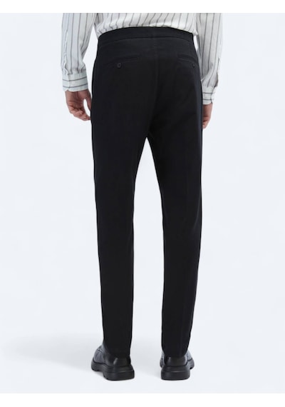 Kip Siyah Dokuma Carrot Fit Casual Pamuk Karışımlı Pantolon Siyah