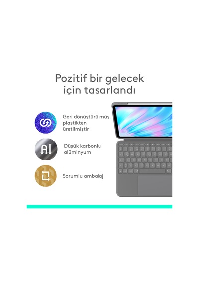Logitech Combo Touch 11 İnç Apple Uyumlu iPad  Air M2 İle Türkçe Klavyeli Tablet Kılıfı - Gri