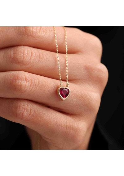 Altın Kalpli Kolye Ruby T12827