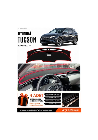 Hyundai Tucson 2021-2024 Uyumlu Torpido Örtüsü, Torpido Kılıfı - Siyah Kırmızı