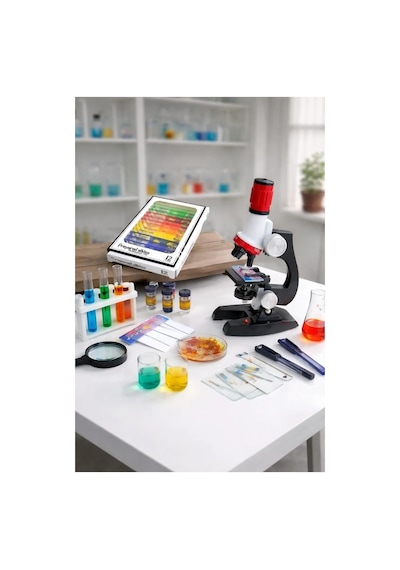 Eğitici Çocuk Mikroskop Kiti Led Işıklı Zoomlu 100x 400x 1200x Büyütmeli Bilim Seti