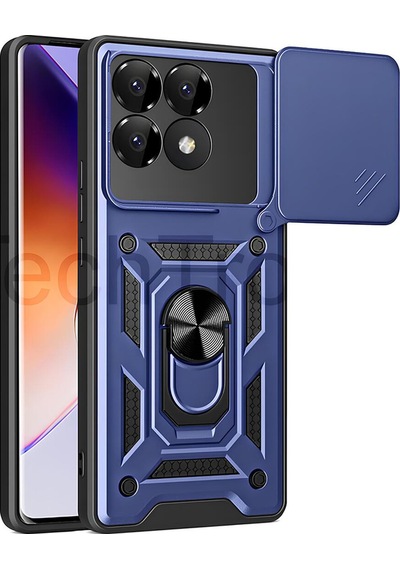 Xiaomi Poco F6 Pro Kılıf Magnetik Standlı Sürgülü Kamera Korumalı Tank Kapak