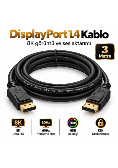 Molix Mx-2563 Displayport V1.4 3 Metre 8k 60hz / 1080p 300hz Altın Uçlu Dp Kablo