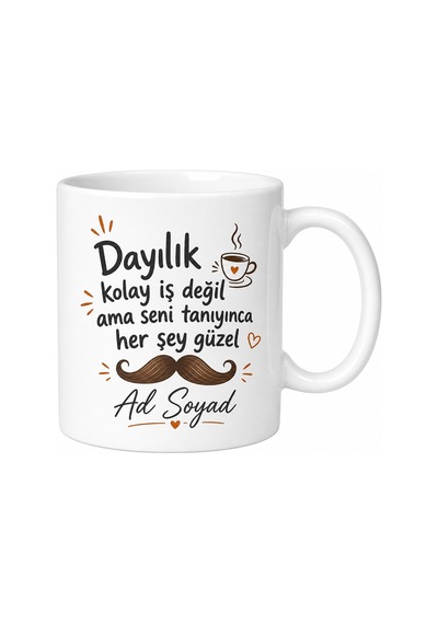 Dayı İçin Mesajlı Hediyelik Baskılı Kupa Bardak Mizah Hediyesi Beyaz / Çok Renkli