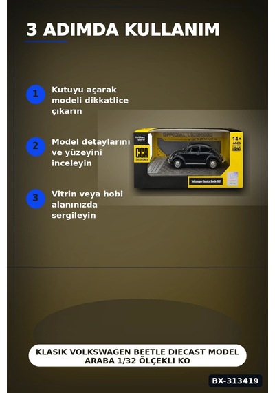 Klasik Volkswagen Beetle Diecast Model Araba 1/32 Ölçekli Koleksiyonluk Bx-313419