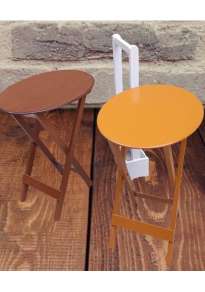 Çanta Zigon Sehpa Oval Model İkili Takım Ahşap Mdf Hardal Ve Ceviz Renk Uyumu El Yapımı