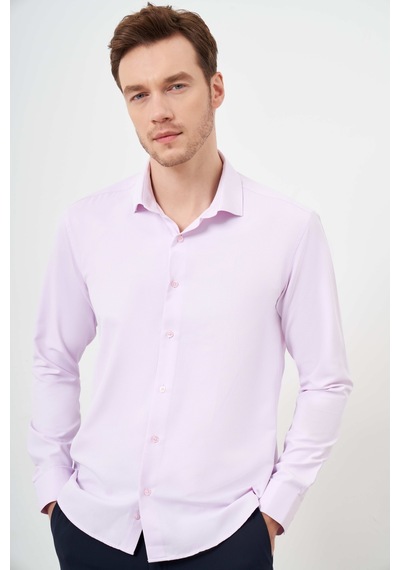 Morven Erkek Pudra Şamre Desenli Slim Fit Gömlek Pudra