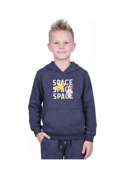 Fyk Kids Kanguru Cepli Kapüşonlu Baskı Detaylı Erkek Çocuk Sweatshirt Füme