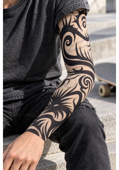 10 Adet Giyilebilir Kol Dövmesi Çorap 3d Baskılı Likralı Kumaş, Kol Ve Bacak İçin Geçici Dövme Tattoo Sleeve Tattoo Socks Model 15