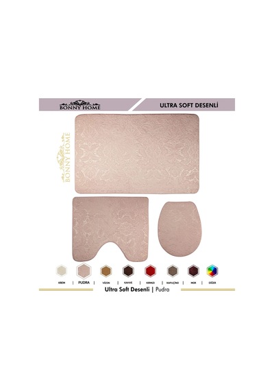Bonny Home 3Lü Pudra Ultrasoft Desenli Klozet Takımı Paspas Seti Pudra