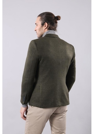 Wessi Yün Tek Düğmeli Yeşil Slim Fit Ceket Siyah