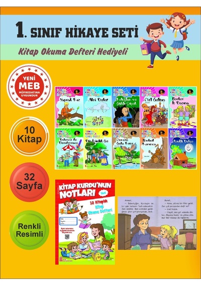 1.sınıflar İçin Okumayı Sevdiren 10 Lu Hikaye Seti 14 Kitap Okuma Defteri Hediyeli