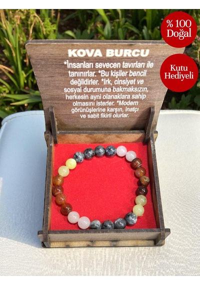 Kova Burcu Doğaltaş Bileklik Tütsü Hediyeli %100 Doğal Taş, Hediye Kutulu Set Çok Renkli