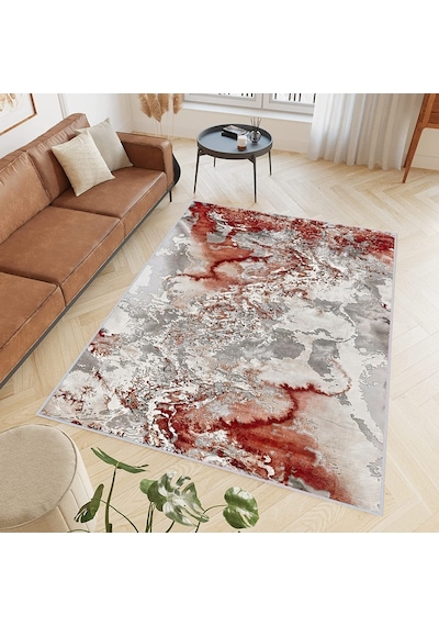 Rovigo Home Dijital Baskı Yıkanabilir Kaymaz Taban Salon Halısı Rvg0435 Bordo