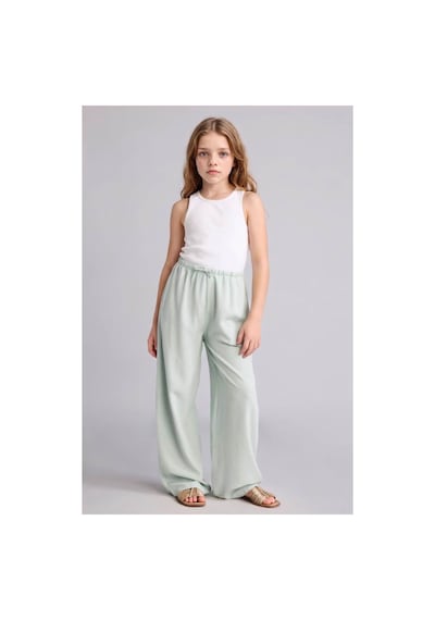 Defacto Wıde Leg Geniş Paça Keten Karışımlı Pantolon Kız Çocuk H1219a826smgn1113 Yeşil-gn1113