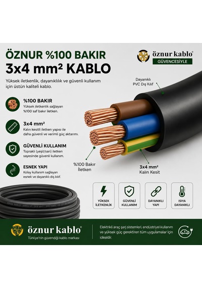 Elektrikli Araç Şarj Uzatma Kablosu,%100 Bakır 3x4 Mm², Topraklı Ev Şarj Ve Güç Uzatma Kablosu, Kalın Kesit Profesyonel Kullanım 15 Metre Diger