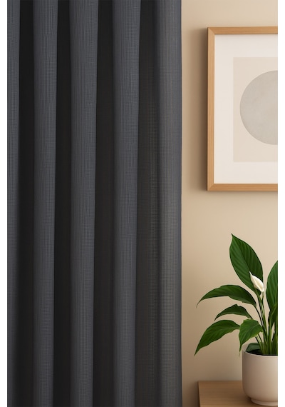 Natural Modern File Dokulu Keten Tül Perde Pileli Salon Oturma Odası Yatak Odası Çocuk Odası Antrasit