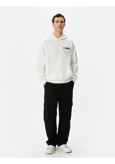 Koton Oversize Hoodie Arkası Baskılı Sloganlı Kanguru Cepli Beyaz 4sam70085mk Beyaz
