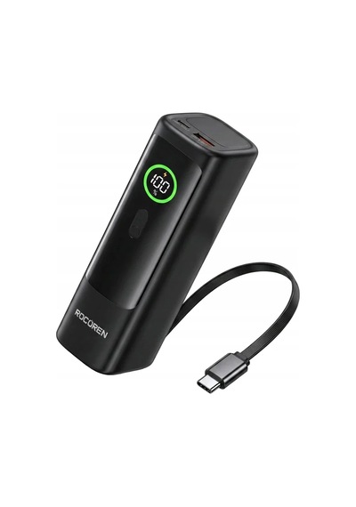 Rocoren 20000mah 100w Powerbank Dijital Ekranlı Hızlı Şarj Dahili Type-c Kablo + Usb-c + Usb-a Macbook, Tablet Ve Telefonlarla Uyumlu Taşınabilir Şarj Cihazı Siyah