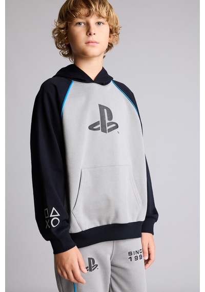 Defacto Playstation Oversize Dik Yaka Baskılı Kanguru Cepli Sweatshirt Erkek Çocuk I3674a826wngr198 Gri-gr198