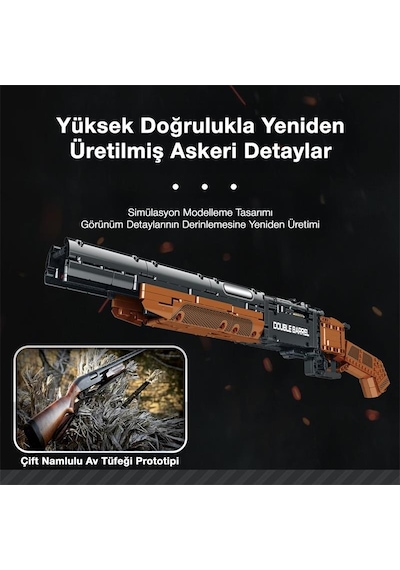 Reobrix 77028 Çift Namlu Av Tüfeği Yaratıcı Yapı Blok Seti Building Blocks Double-barreled Shotgun - 1006 Parça