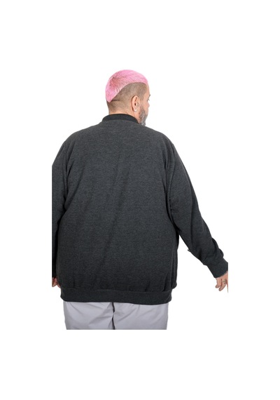 Mode Xl Büyük Beden Erkek Cepli Selanik Polo Sweatshirt 20441 Antrasıt Antrasit